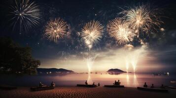 vakantie partij achtergrond met vuurwerk. illustratie ai generatief foto