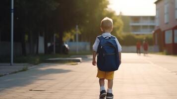 jongen Gaan naar school. illustratie ai generatief foto