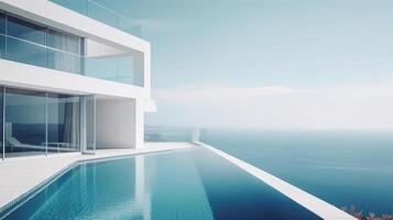 luxe modern villa met zwembad. illustratie ai generatief foto