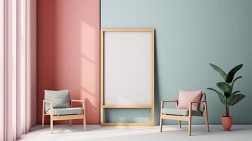 minimalistische modern interieur met mockup poster. illustratie ai generatief foto