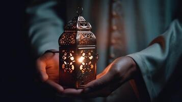 Ramadan kareem achtergrond met lantaarn. illustratie ai generatief foto
