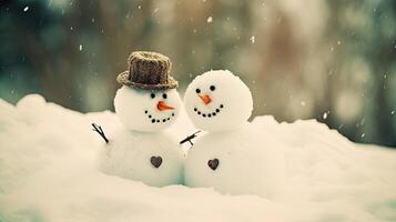 schattig sneeuwman paar. illustratie ai generatief foto