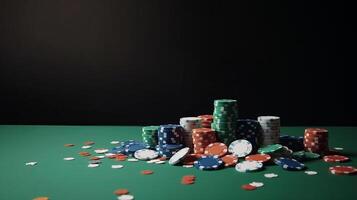 detailopname van poker chips Aan groen voelde kaart tafel illustratie ai generatief foto