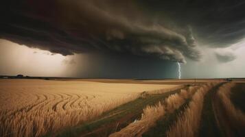 tornado woedt door een veld. illustratie ai generatief foto