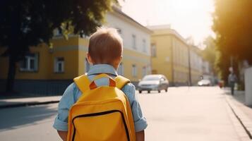 jongen Gaan naar school. illustratie ai generatief foto