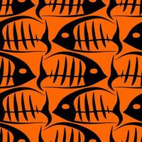 grafisch zwart en oranje vis skeletten naadloos patroon, textuur, achtergrond foto