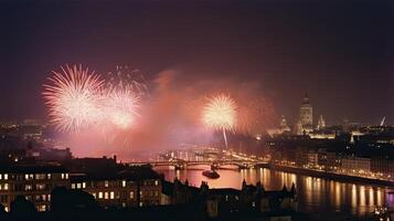 vakantie vuurwerk in Londen. illustratie ai generatief foto