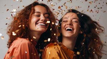 gelukkig meisjes met confetti. illustratie ai generatief foto