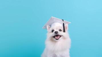 schattig hond in diploma uitreiking kap. illustratie ai generatief foto