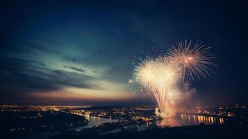 vakantie partij achtergrond met vuurwerk. illustratie ai generatief foto