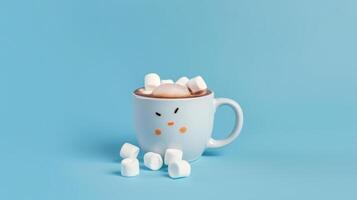 heet chocola mok met gesmolten marshmallows sneeuwman illustratie ai generatief foto