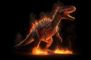 dinosaurus in vuur, 3d weergave. computer digitaal tekening. generatief ai foto