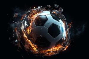 voetbal bal Aan brand. 3d illustratie. 3d cg. hoog oplossing. generatief ai foto