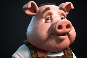 grappig schattig weinig boerderij varken 3d tekenfilm karakter. ai gegenereerd foto