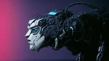 robot of cyborg met wireframe in donker achtergrond ai gegenereerd foto