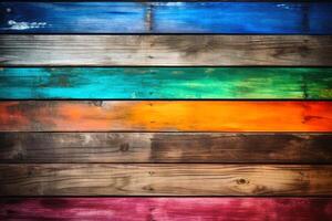 houten planken in regenboog kleuren achtergrond structuur gemaakt met generatief ai technologie. foto