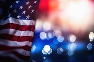 Verenigde Staten van Amerika vlag met een zacht licht bokeh gemaakt met generatief ai technologie. foto