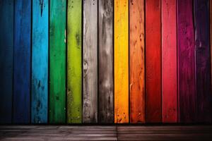 houten planken in regenboog kleuren achtergrond structuur gemaakt met generatief ai technologie. foto