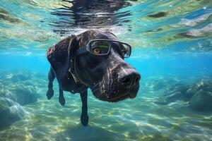 schattig hond zwemmen onderwater. generatief ai . ai gegenereerd foto