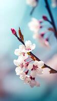 amandel boom bloemen met takken en amandel noot dichtbij omhoog. bloesem seizoen. generatief ai. foto