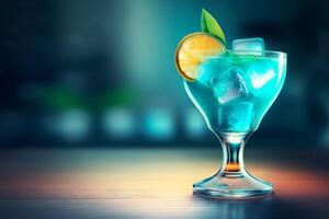 blauw cocktail met ijs. generatief ai illustratie foto