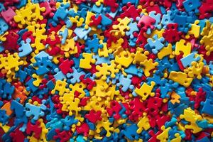 wereld autisme bewustzijn dag abstract achtergrond van puzzels. generatief ai illustratie foto