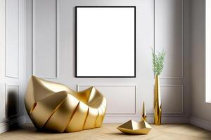 kader mockup in een elegant licht interieur met goud decor. generatief ai illustratie foto