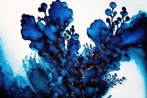 vloeistof kunst. vloeistof navi blauw inkt druppelt en Golf met abstract aderen. generatief ai illustratie foto