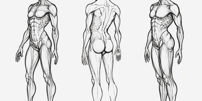 ai gegenereerd. ai generatief. menselijk lichaam anatoom schetsen. kan worden gebruikt voor sudy geneeskunde decoratie. grafisch kunst foto