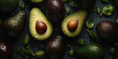 ai gegenereerd. ai generatief. fotorealistisch illustratie van eco biologisch gezond hipster groen voedsel avocado patroon achtergrond. grafisch kunst foto