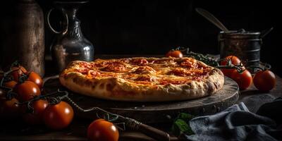 ai generatief. ai gegenereerd. foto realistisch illustratie van smakelijk Italiaans pizza familie diner. grafisch kunst