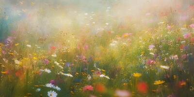 ai generatief. ai gegenereerd. wild bloemen voorjaar buitenshuis veld. romantisch natuur minnaar liefde esthetiek uitstraling. grafisch kunst foto