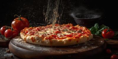 ai generatief. ai gegenereerd. foto realistisch illustratie van smakelijk Italiaans pizza familie diner. grafisch kunst