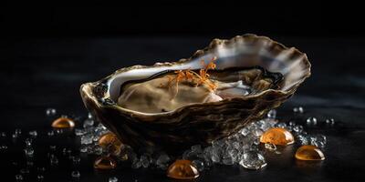 ai gegenereerd. ai generatief. macro fotorealistisch schot van zee oceaan oester Open schelp heerlijk voedsel voor wijn. romantisch luxe uitstraling. grafisch kunst foto