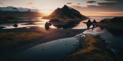 ai gegenereerd. ai generatief. macro schot antenne dar visie van IJsland landschap tafereel. filmische avontuur onderzoeken uitstraling. grafisch kunst foto