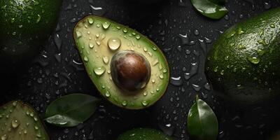 ai gegenereerd. ai generatief. fotorealistisch illustratie van eco biologisch gezond hipster groen voedsel avocado patroon achtergrond. grafisch kunst foto