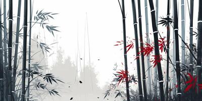 ai gegenereerd. ai generatief. illustratie van Aziatisch China Japan fabriek bamboe met vogel. vrede geest Doorzichtig kalmte uitstraling. grafisch kunst foto