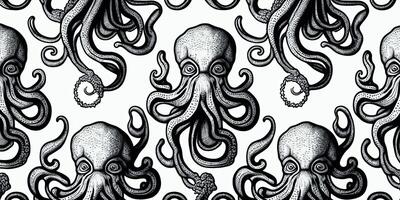 ai gegenereerd. ai generatief. gravure retro wijnoogst stijl Octopus houtsnede Linosnede illustratie. grafisch kunst foto