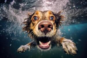 schattig hond zwemmen onderwater. generatief ai . ai gegenereerd foto