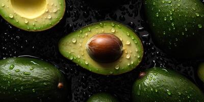 ai gegenereerd. ai generatief. fotorealistisch illustratie van eco biologisch gezond hipster groen voedsel avocado patroon achtergrond. grafisch kunst foto