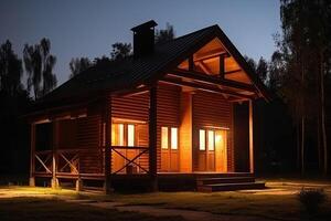 klein ecologisch cabine houten huis. generatief ai foto