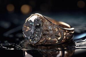 dichtbij omhoog diamant ring sieraden. een diamant verloving ring. generatief ai foto