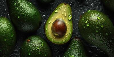 ai gegenereerd. ai generatief. fotorealistisch illustratie van eco biologisch gezond hipster groen voedsel avocado patroon achtergrond. grafisch kunst foto