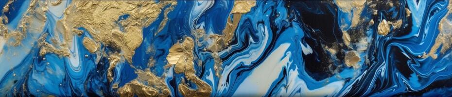 een blauw en goud marmeren schilderij met goud verf. ai generatief foto