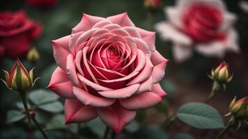 dichtbij omhoog van roze roos bloemen, gegenereerd ai foto