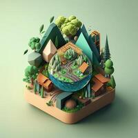 3d illustratie van concept ecologie, ai generatief foto