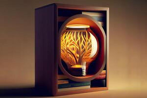 3d boekenplank in het formulier van lamp. generatief ai foto