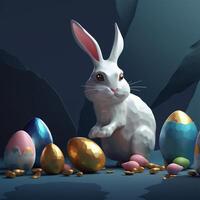 een schilderij van een konijn en eieren met goud verf generatief ai gegenereerd foto