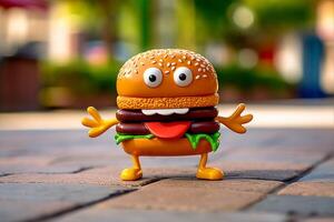 schattig glimlachen hamburger karakter, ai generatief foto