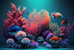 tropisch onderwater- vis in koraal riffen. onderwater- panorama. generatief ai foto